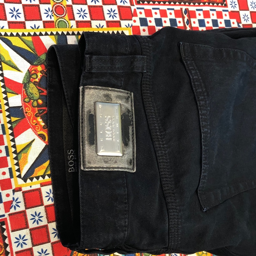 BOSS Men's Black Slim Jeans with Branded Patch
